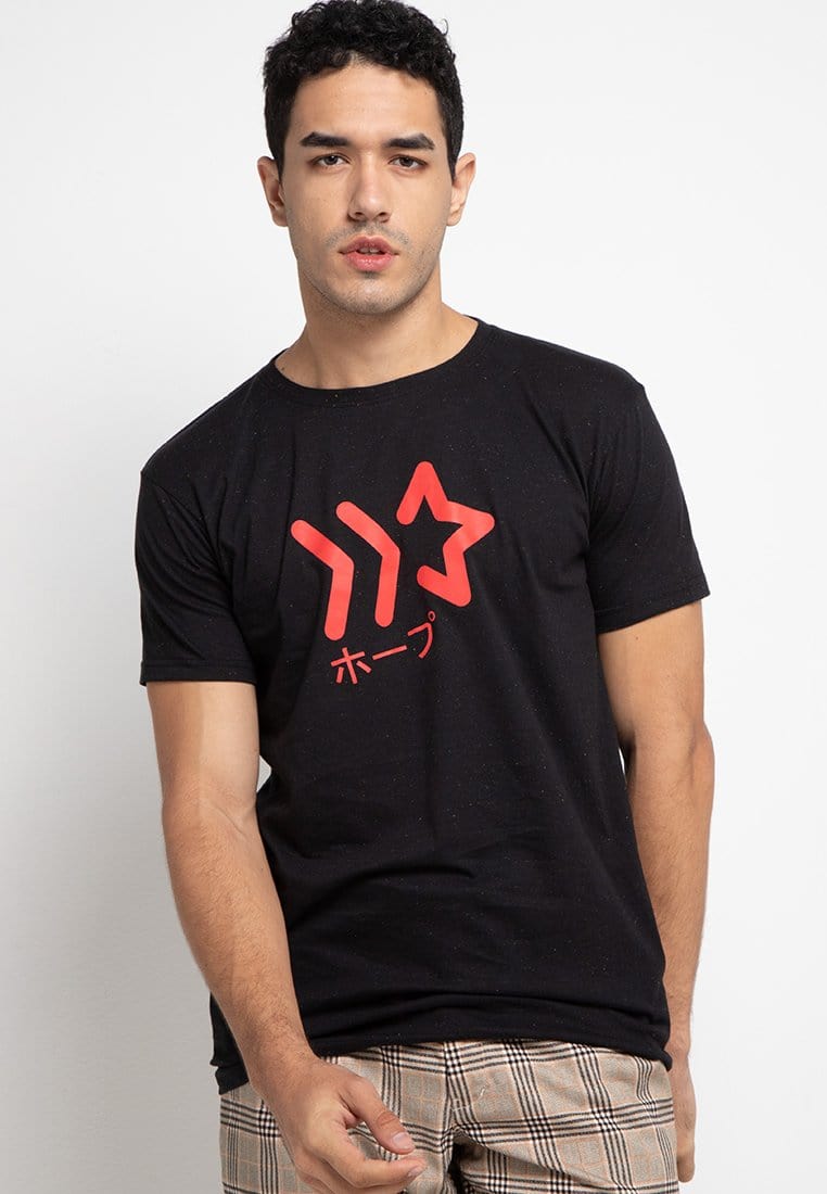 Nade NT253 big star logo red blk Kaos Hitam