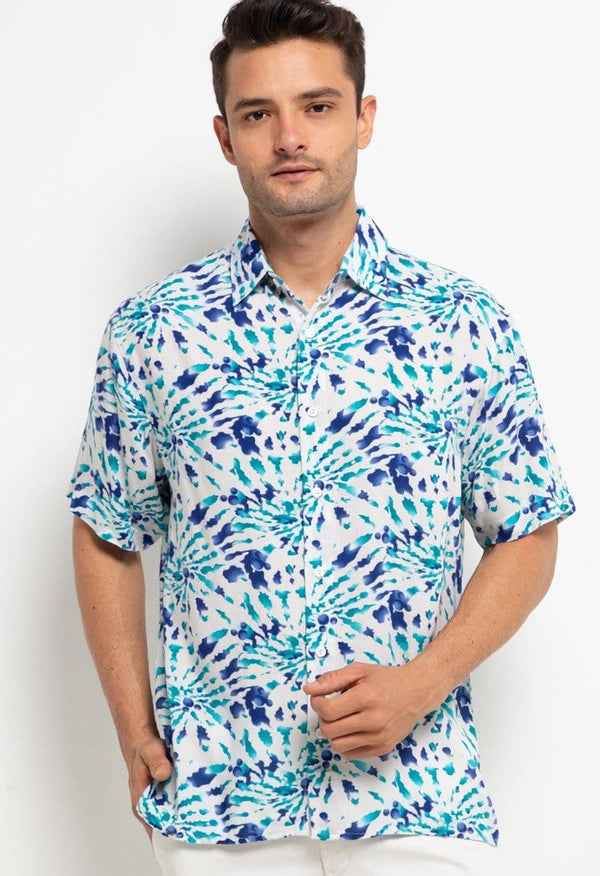 Nade Japan NTA08 Kemeja Pria Kasual Motif Tie Dye C2 Aqua Blue