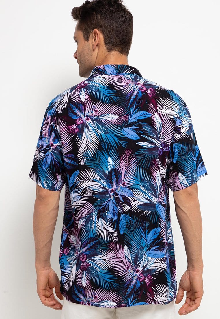 Nade Japan NTA11 Kemeja Pria Kemeja Kasual Motif Tropical Biru Ungu