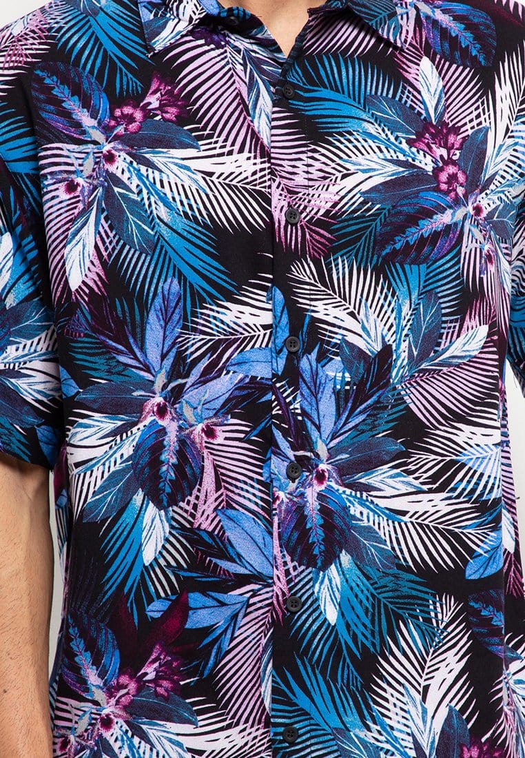 Nade Japan NTA11 Kemeja Pria Kemeja Kasual Motif Tropical Biru Ungu