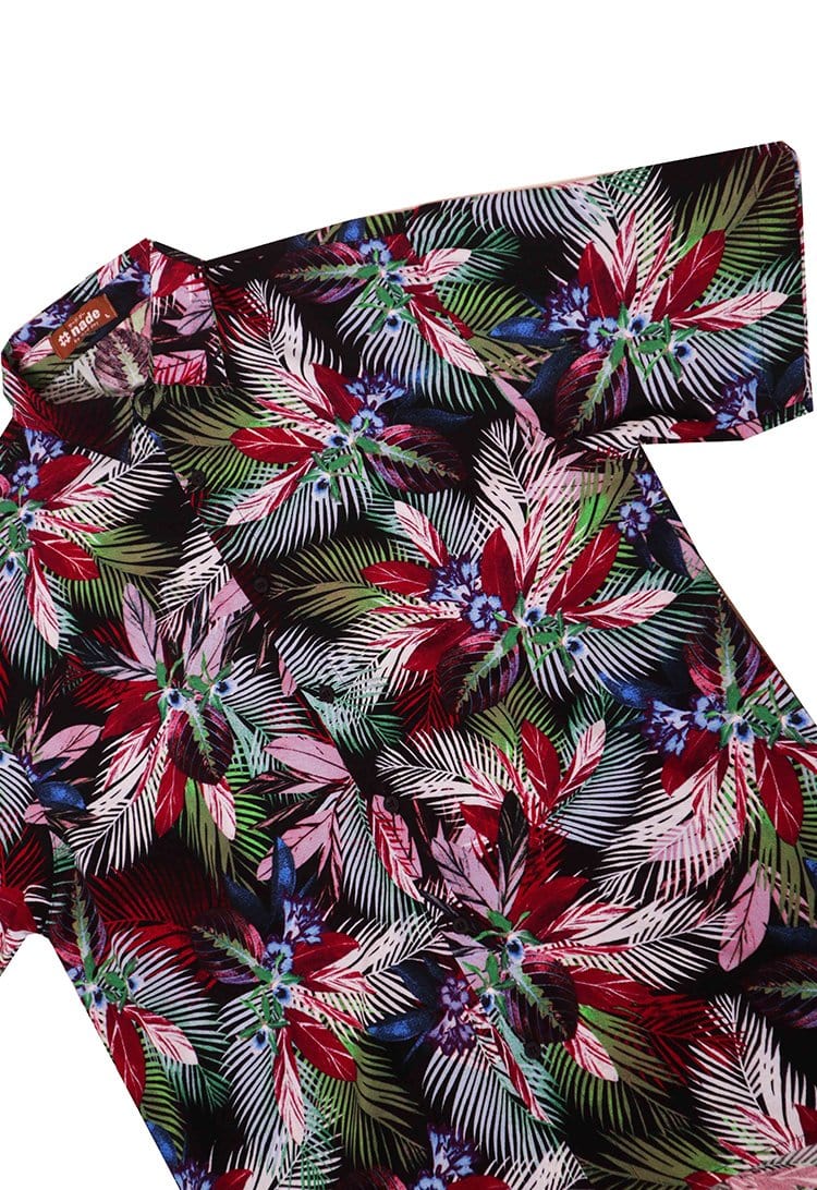 Nade Japan NTA12 Kemeja Pria Kasual Motif Tropical Merah Pink