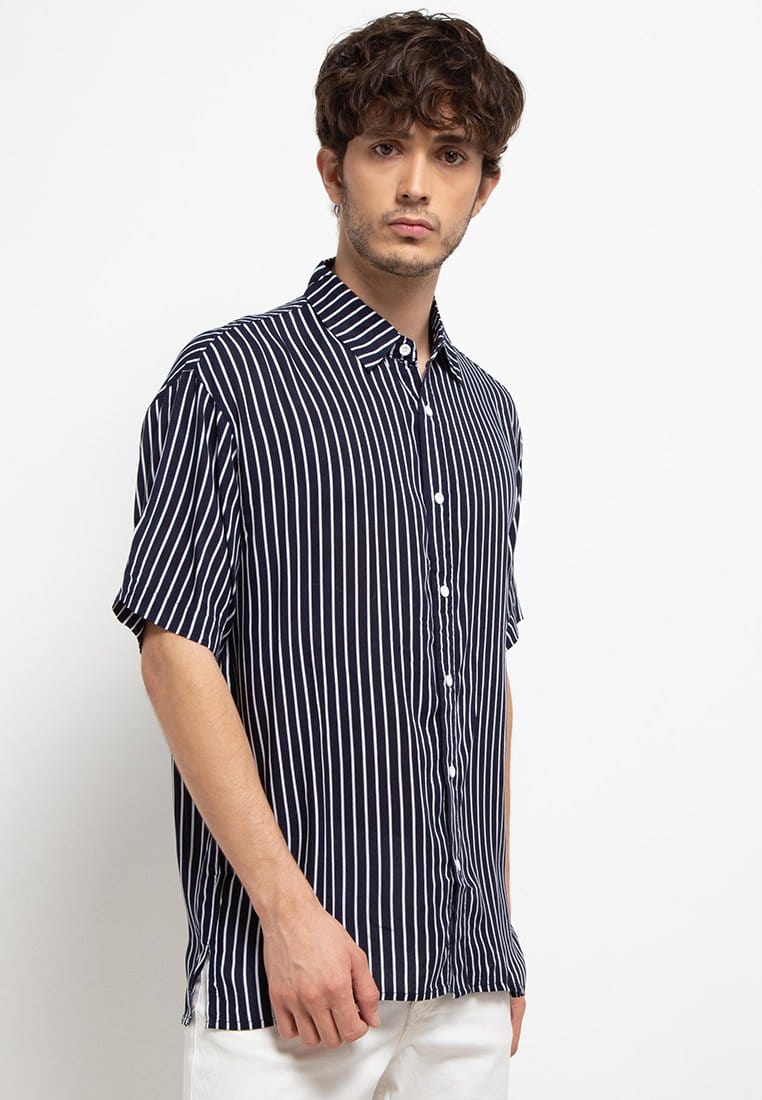 Nade Japan NTA37 Kemeja pantai kasual pria stripe navy