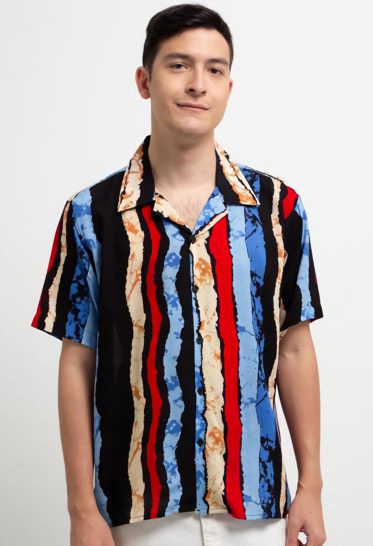 Nade Japan NTA51 Kemeja MOC Men Open Collar Salur Biru