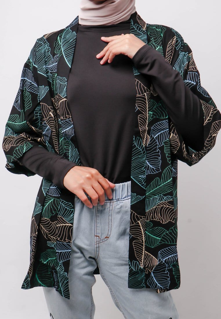 Nade Japan NTA92 KMN Kimono Unisex Daun Hitam