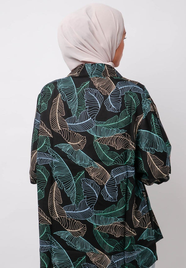 Nade Japan NTA92 KMN Kimono Unisex Daun Hitam