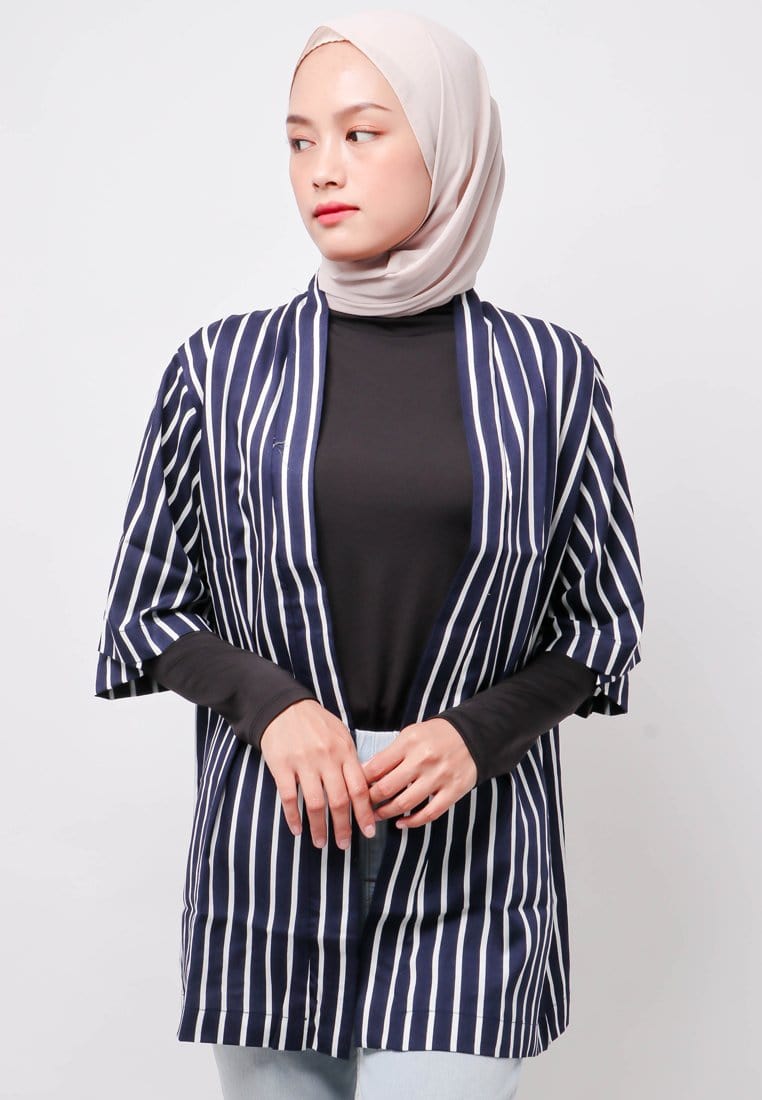 Nade NTA96 KMN Kimono Unisex Stripe Putih Navy