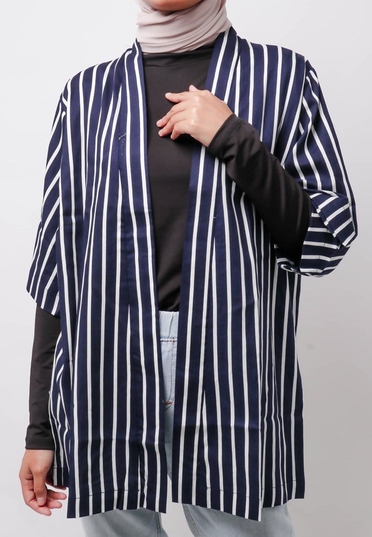 Nade NTA96 KMN Kimono Unisex Stripe Putih Navy