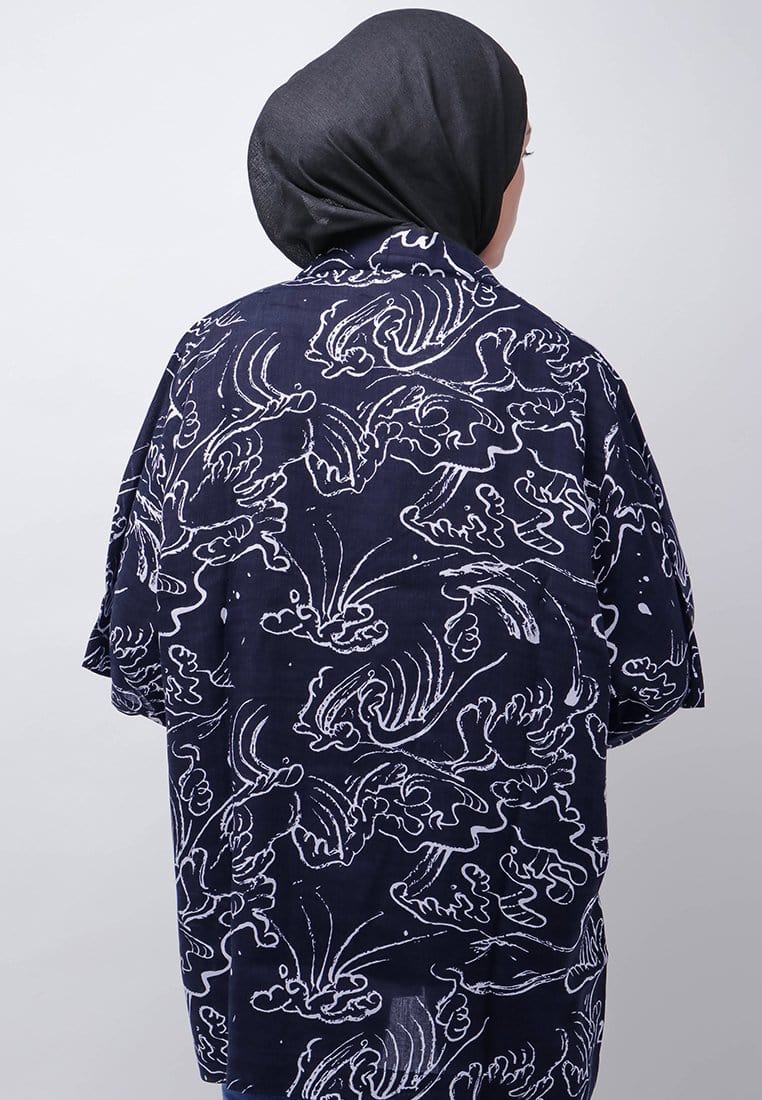 Nade Japan NTB03 KMN Kimono Unisex Abstark 2 Navy Putih