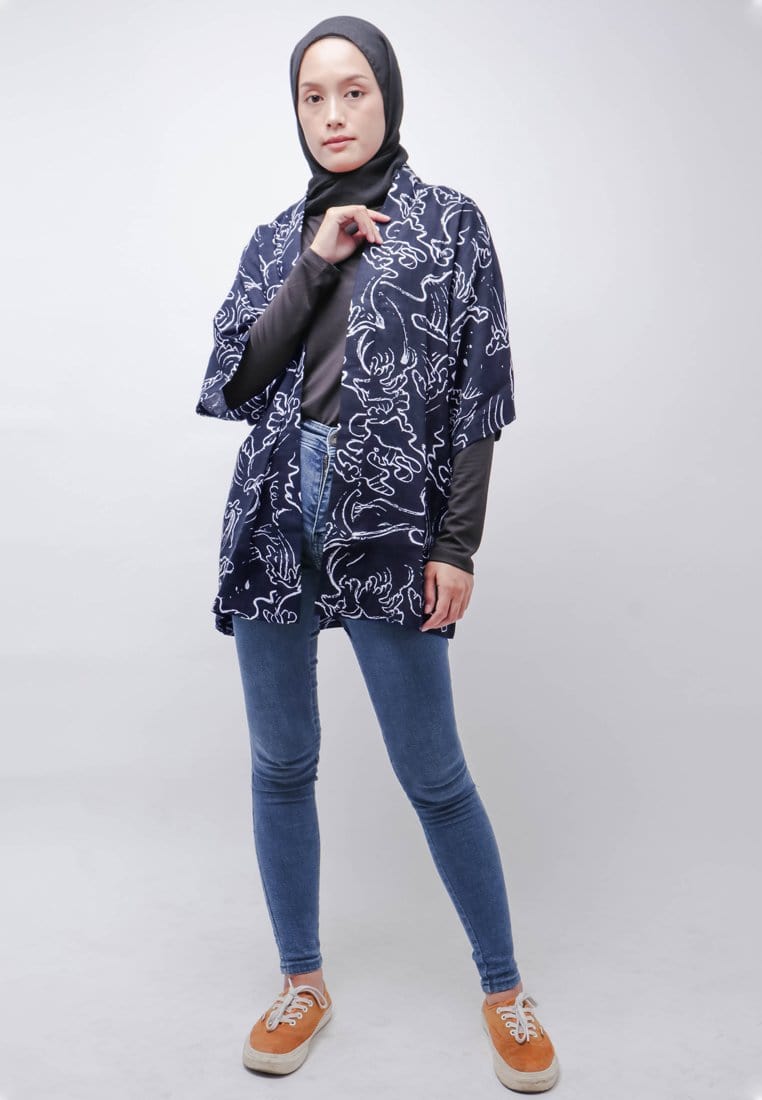 Nade Japan NTB03 KMN Kimono Unisex Abstark 2 Navy Putih