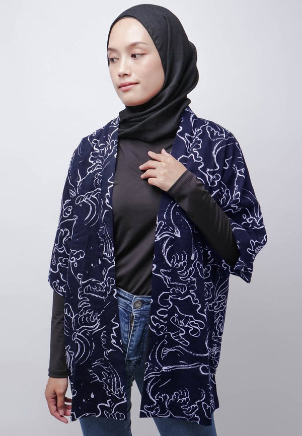 Nade Japan NTB03 KMN Kimono Unisex Abstark 2 Navy Putih