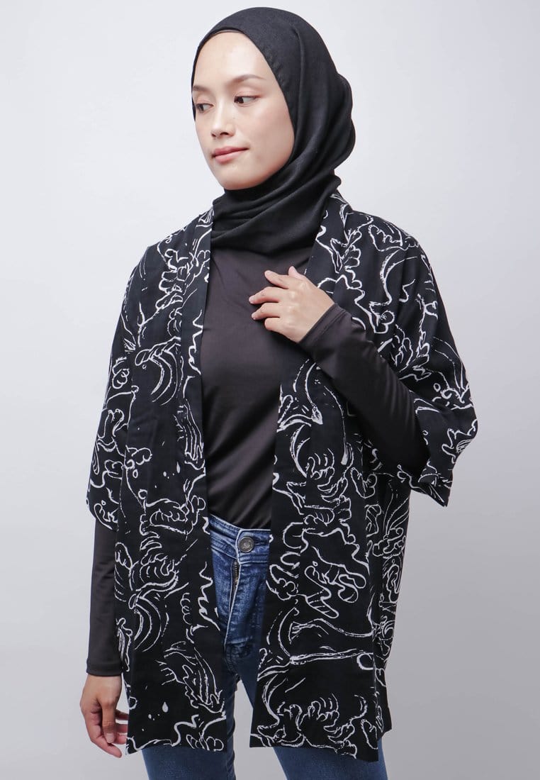 Nade Japan NTB05 KMN Kimono Outer Unisex Abstark 2 Hitam Putih