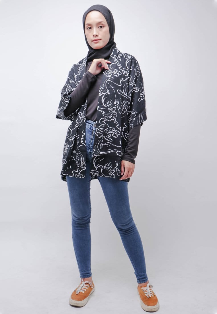 Nade Japan NTB05 KMN Kimono Outer Unisex Abstark 2 Hitam Putih