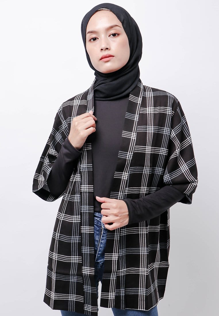 Nade Japan NTB11 KMN Kimono Outer Unisex Kotak Hitam Abu