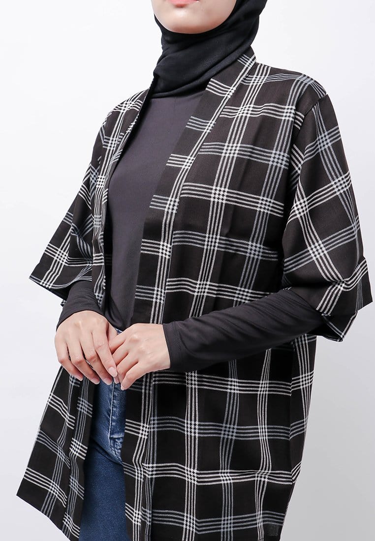 Nade Japan NTB11 KMN Kimono Outer Unisex Kotak Hitam Abu