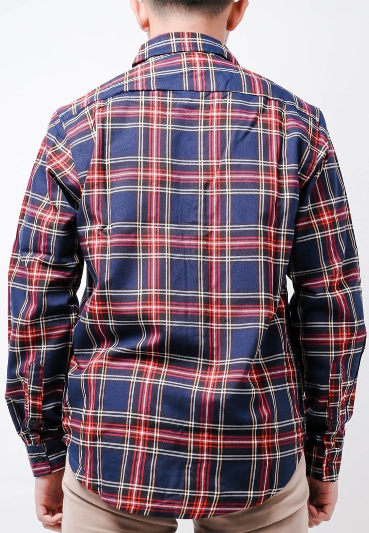 Nade Japan NTB24 Kemeja Flanel Pria Lengan Panjang Tartan Navy Merah Putih