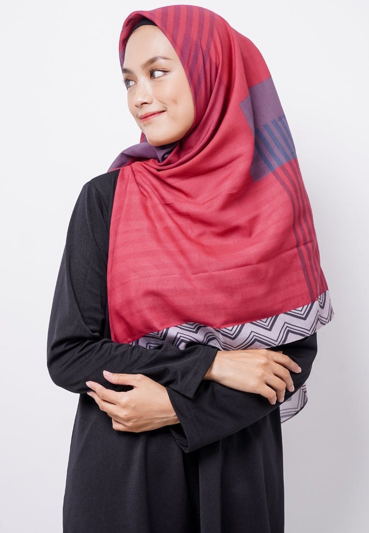 ZV009 Hijab Segiempat Zava Voal Red Brown Grey