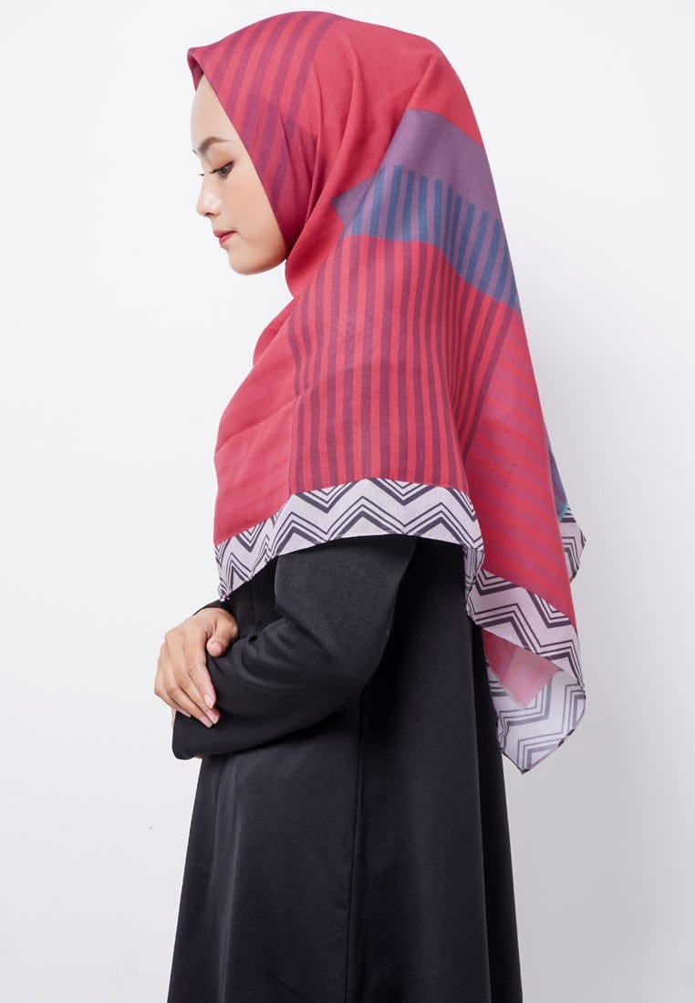 ZV009 Hijab Segiempat Zava Voal Red Brown Grey