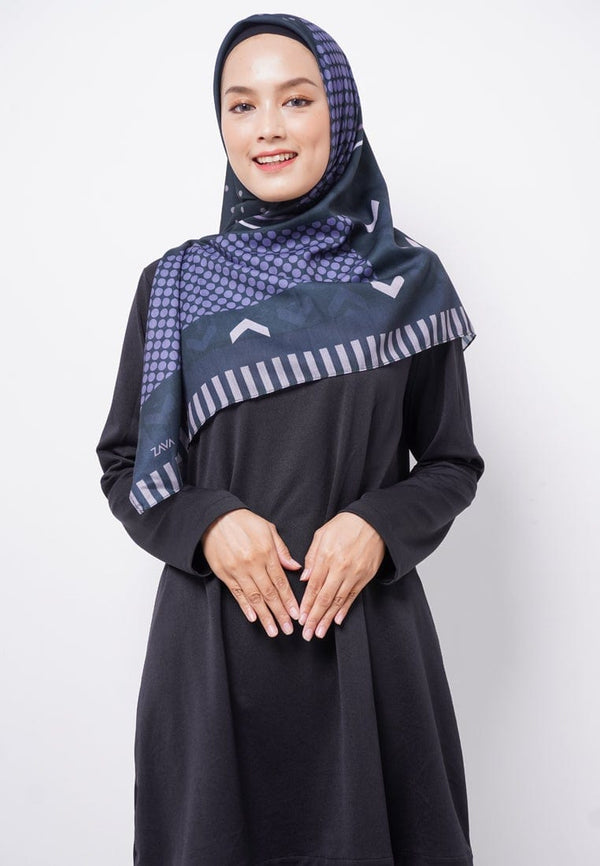 Zava ZV014 Hijab Segiempat Voal Dark Green Purple Polkadot