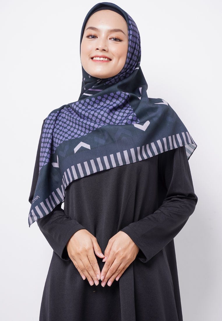 Zava ZV014 Hijab Segiempat Voal Dark Green Purple Polkadot