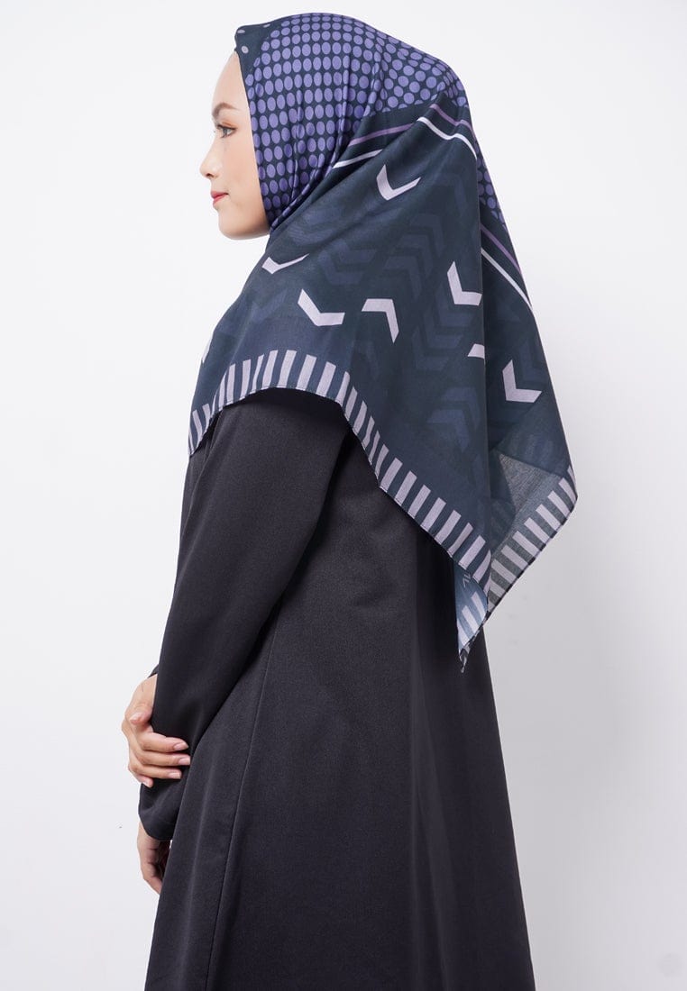 Zava ZV014 Hijab Segiempat Voal Dark Green Purple Polkadot