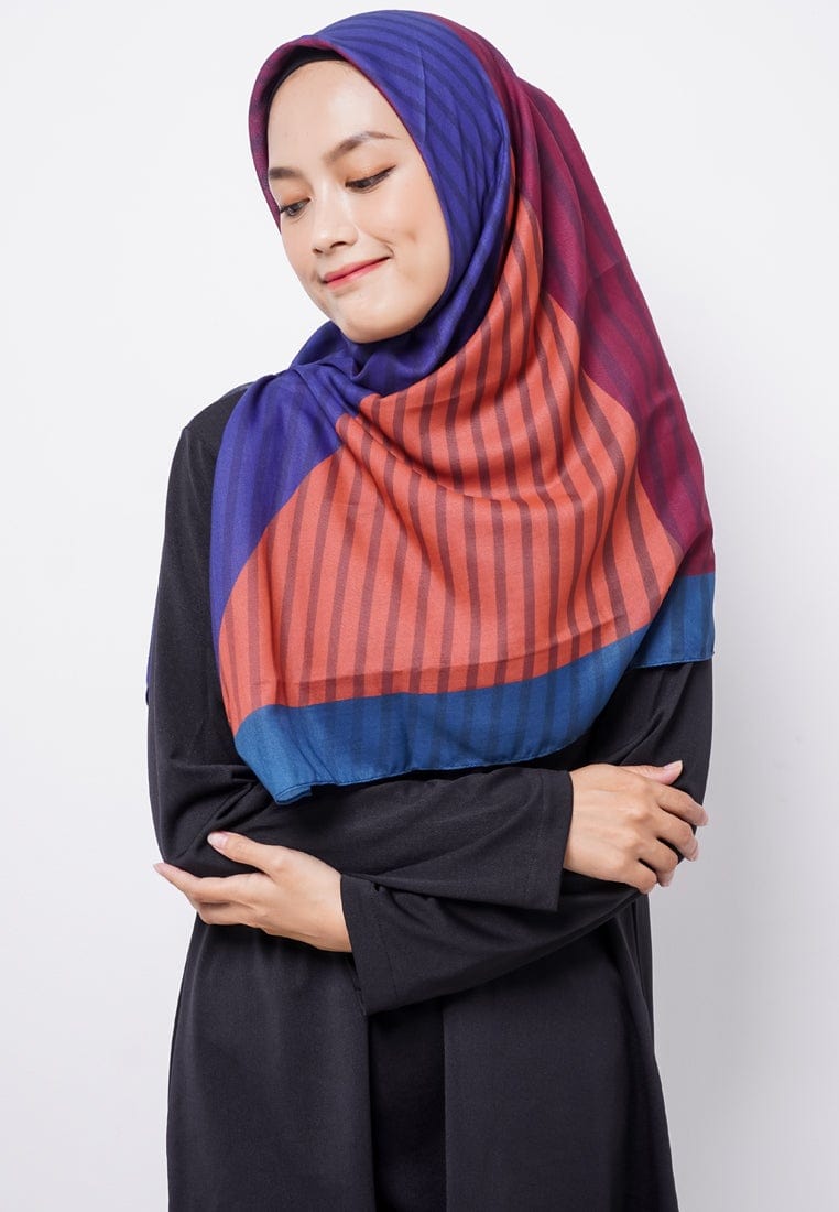 Zava ZV015 Hijab Segiempat Voal Dark Blue Maroon Orange