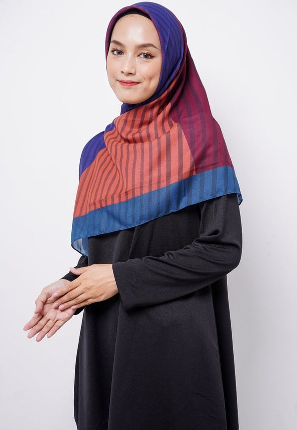 Zava ZV015 Hijab Segiempat Voal Dark Blue Maroon Orange