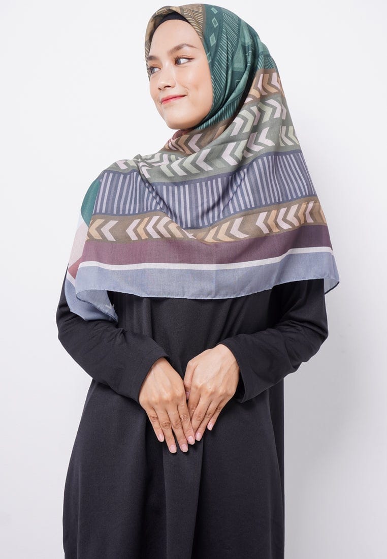 ZV018 Hijab Segiempat Zava Voal Tribal Green