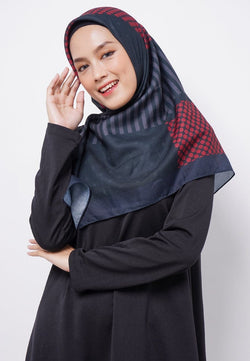 Zava  ZV027 Hijab Segiempat Voal Dark Green Maroon Polkadot