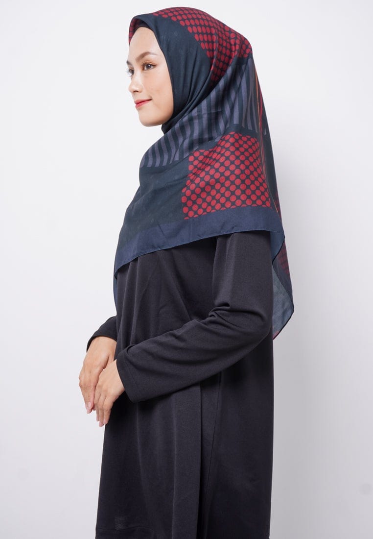 Zava  ZV027 Hijab Segiempat Voal Dark Green Maroon Polkadot