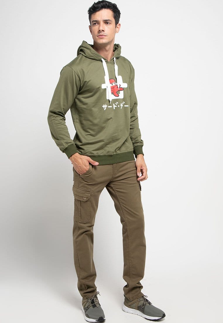 Td Friends MO200 Thirdday hoodies casual pria ninja kick logo hijau army