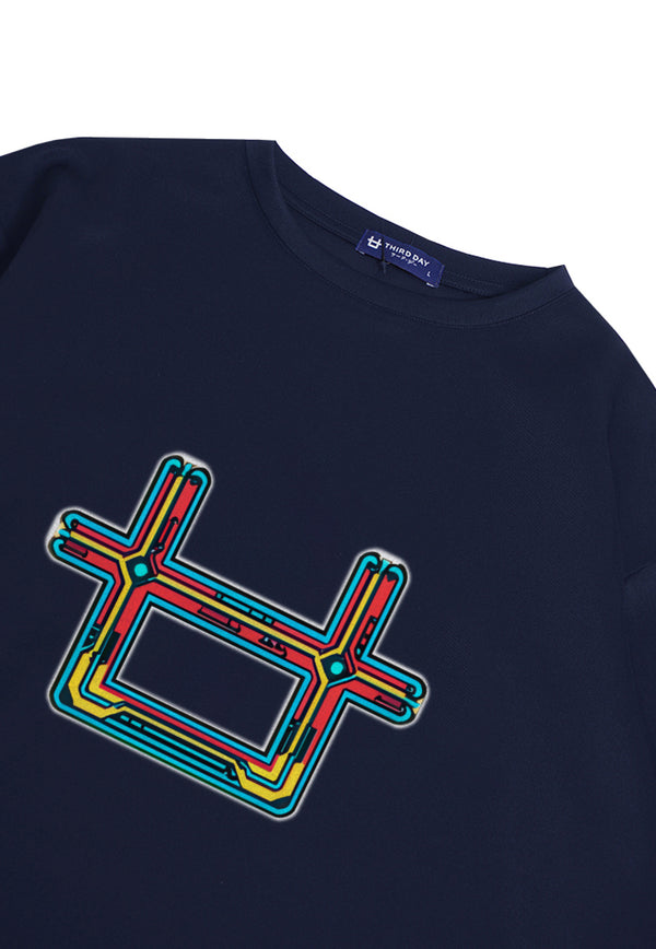MTP52 kaos oversize abstrak abstract aesthetic bahan tebal scuba logo "colorful circuit" navy