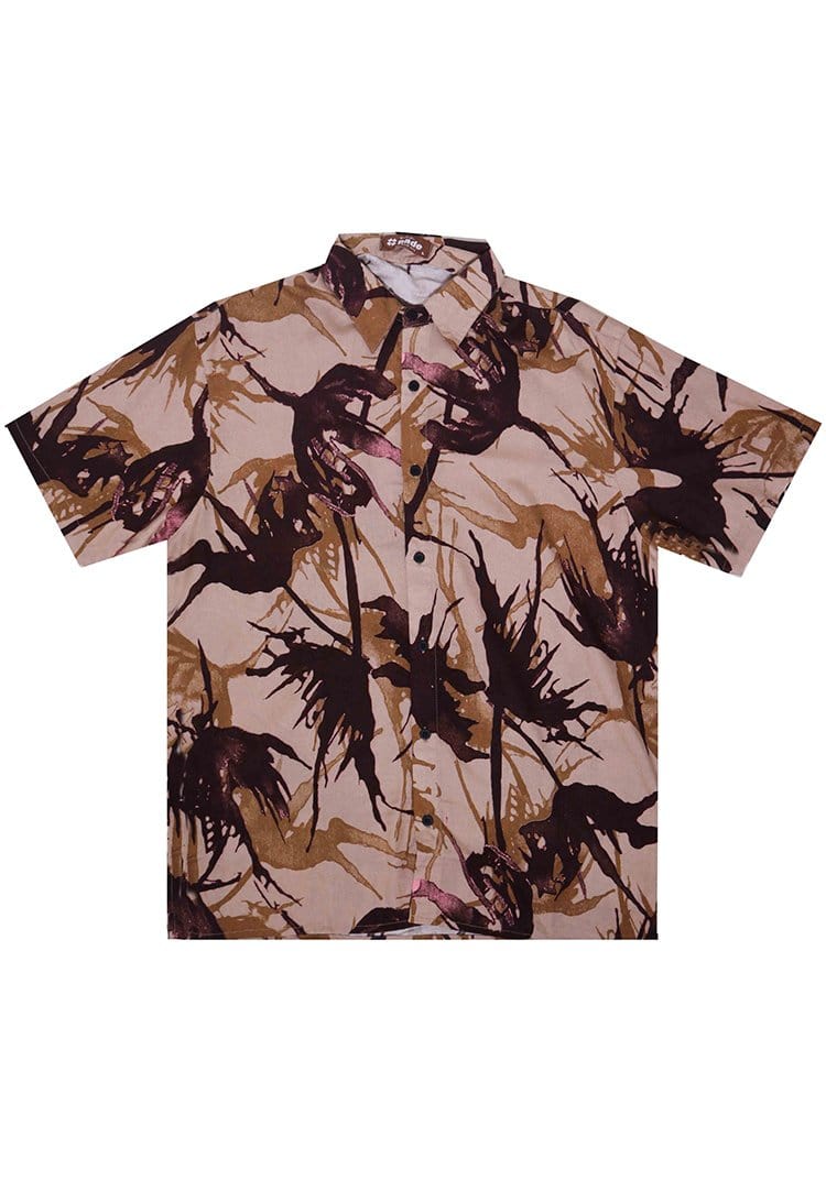 Nade NTA06 Kemeja pria lengan pendek motif daun api coklat