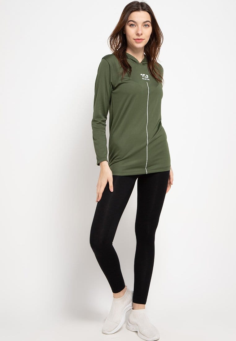 Td Active LS020 Sport LS Long Sleeve Hoodie Wanita Hijau Army