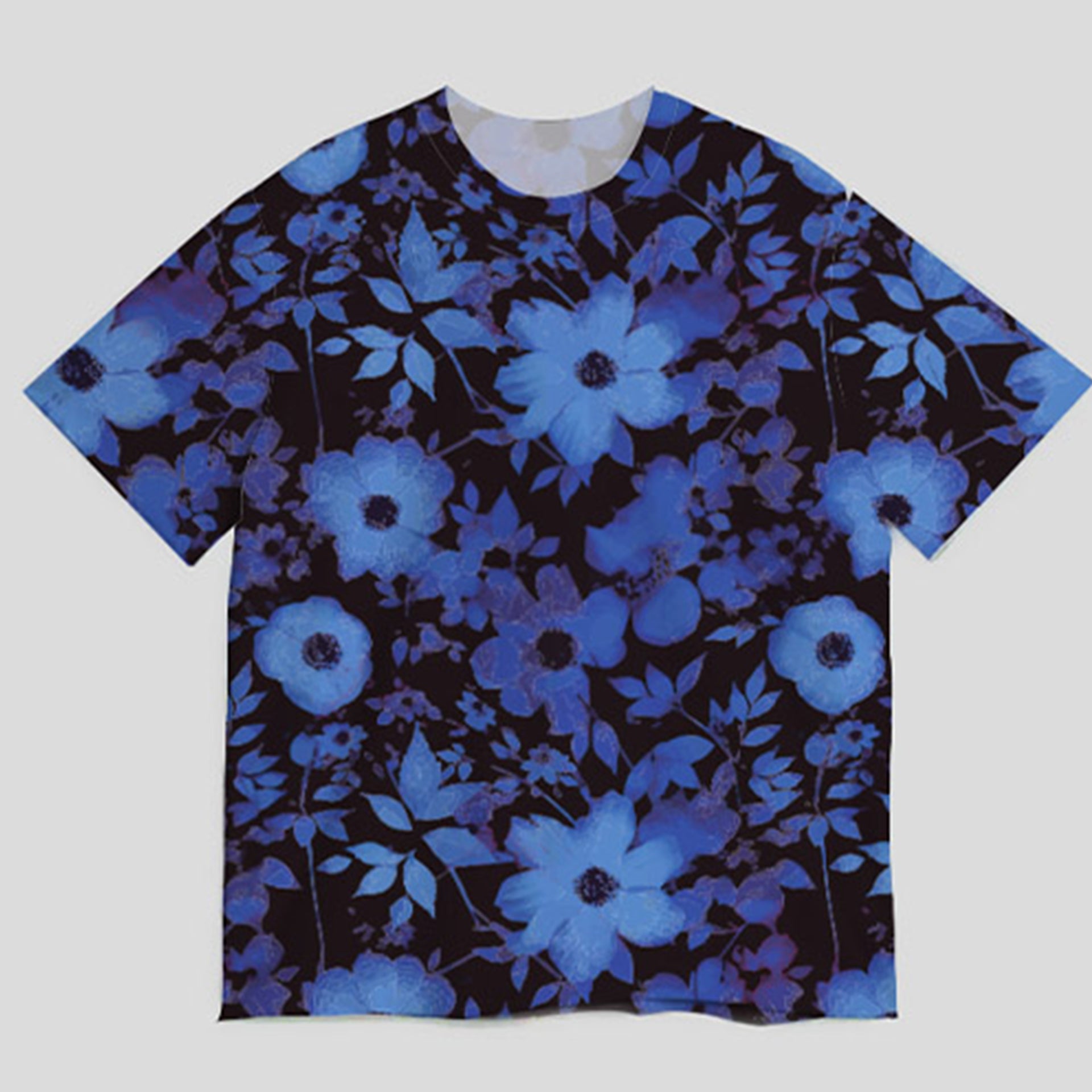 NX025 kaos oversize full print bahan light scuba pria distro jepang "floral blue"