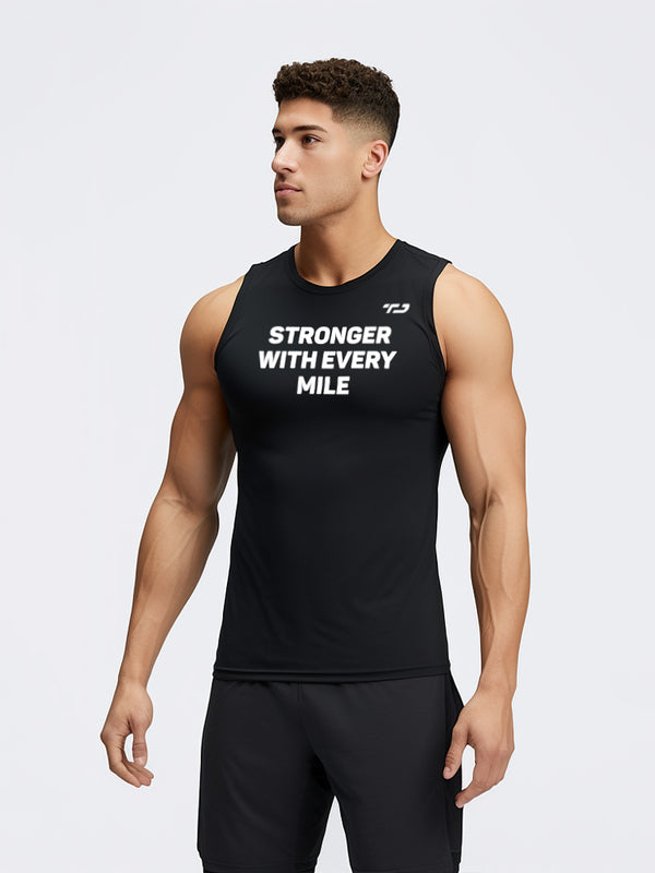 MSA03 kaos running lari pria kutung sleeveless tanktop 4way stretch nanoamid "stronger with every mile" hitam