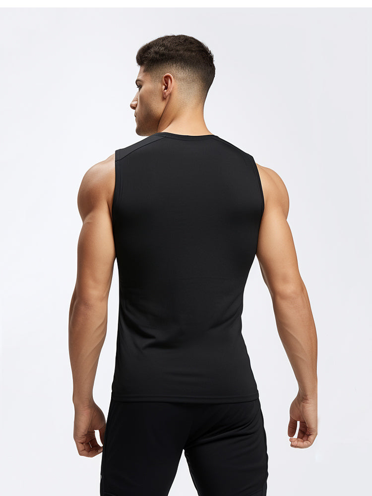 MSA06 kaos running lari pria kutung sleeveless tanktop 4way stretch nanoamid "med TD outline" hitam