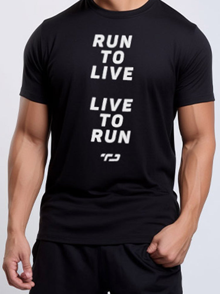 MSA08 kaos olahraga lari running gym tangan pendek short sleeve pria raglan drifit "live to run" hitam