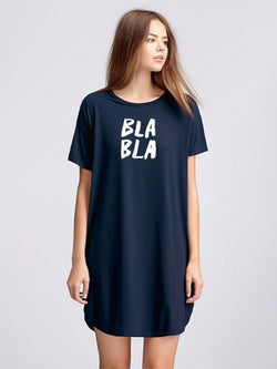 LTF08 dress t shirt kaos panjang wanita "bla bla" navy