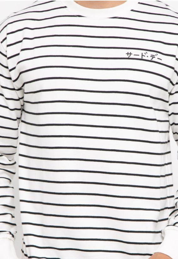 Third Day MO184 sweater casual pria dakir katakana stripe putih hitam