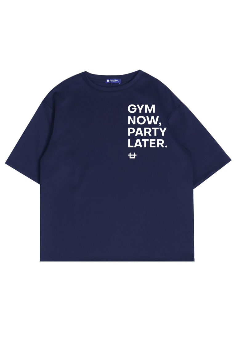 MTP38 kaos oversize gym bahan scuba tebal pria "gym now party later" navy