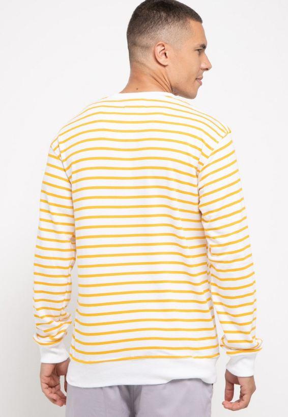 Third Day MO190 sweater casual pria dakir katakana stripe putih kuning