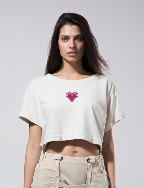 LTE91 kaos crop top oversize OLC wanita tulisan simpel "layered hearts" putih