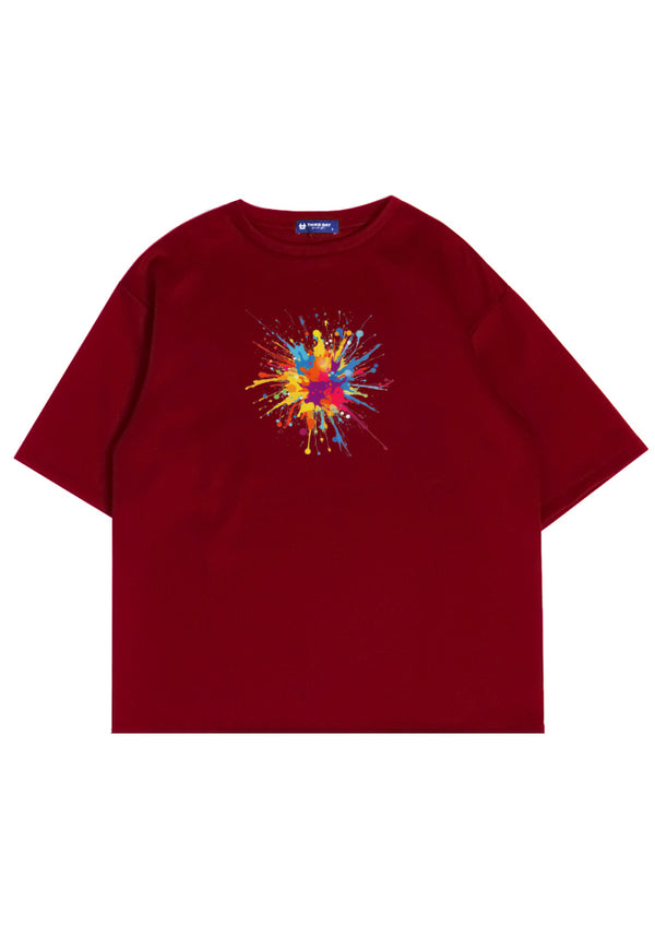 MTP83 kaos oversize art abstrak aesthetic bahan tebal scuba "colorful splat" maroon