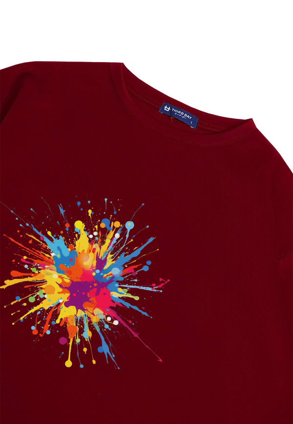 MTP83 kaos oversize art abstrak aesthetic bahan tebal scuba "colorful splat" maroon