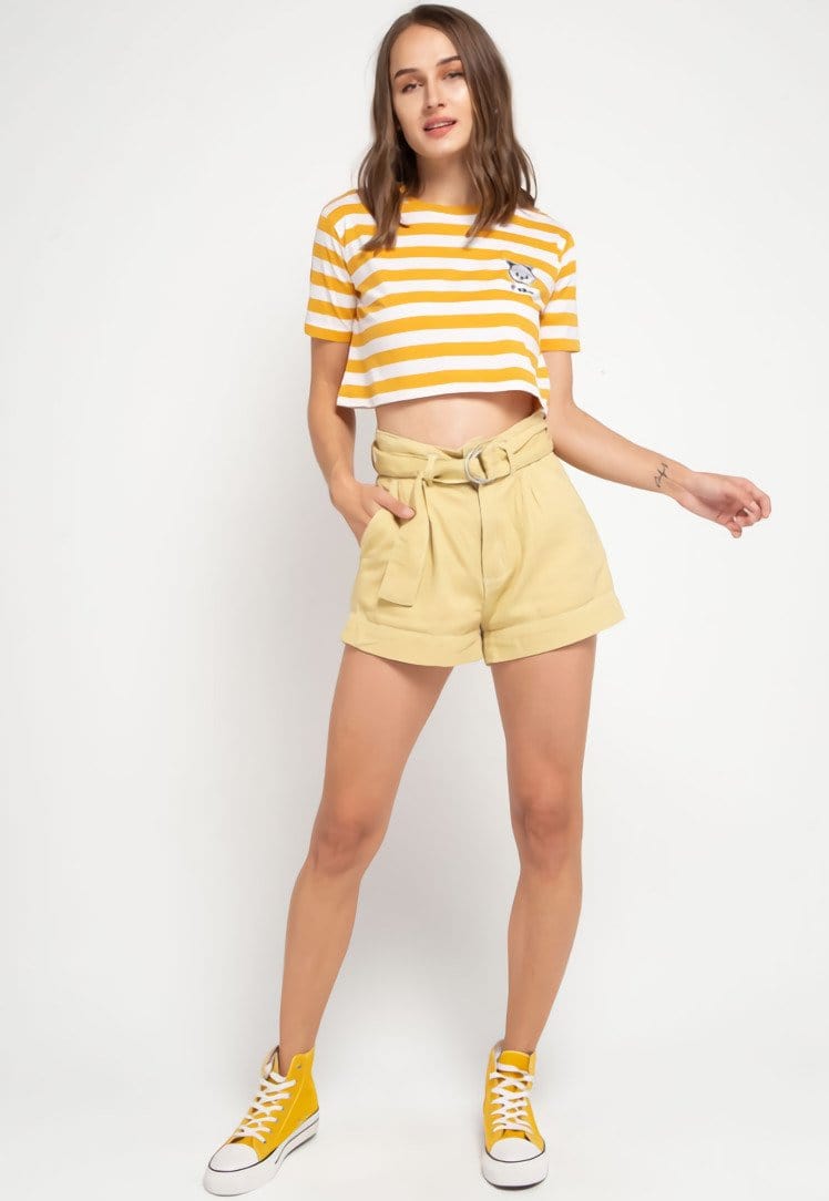 Td Friends LTD51 thirdday CL Crop Loose stripe mustard white tido dakir kaos casual wanita