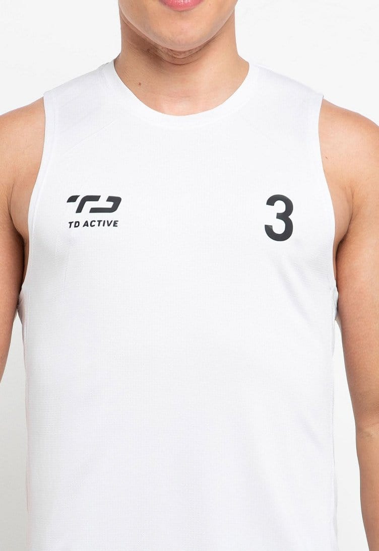 Td Active MS125 slvls Kutung Running Jersey Baju Lari Logo 3 Putih White