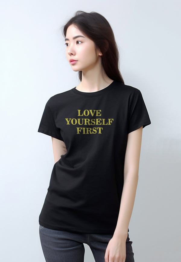 LTF23 kaos kaus t shirt wanita casual instacool "love yourself first" hitam