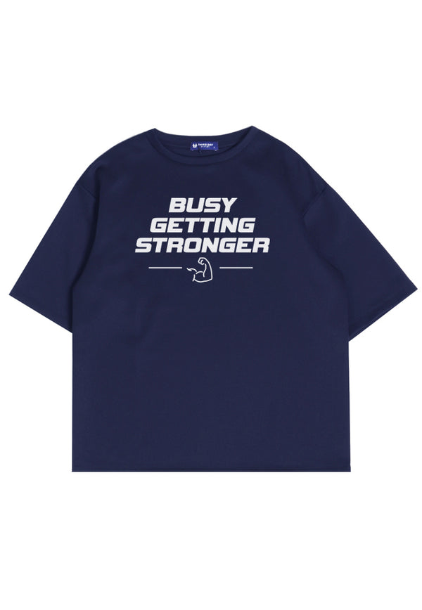 MTQ17 kaos oversize gym pria distro bahan tebal scuba "busy getting stronger" navy