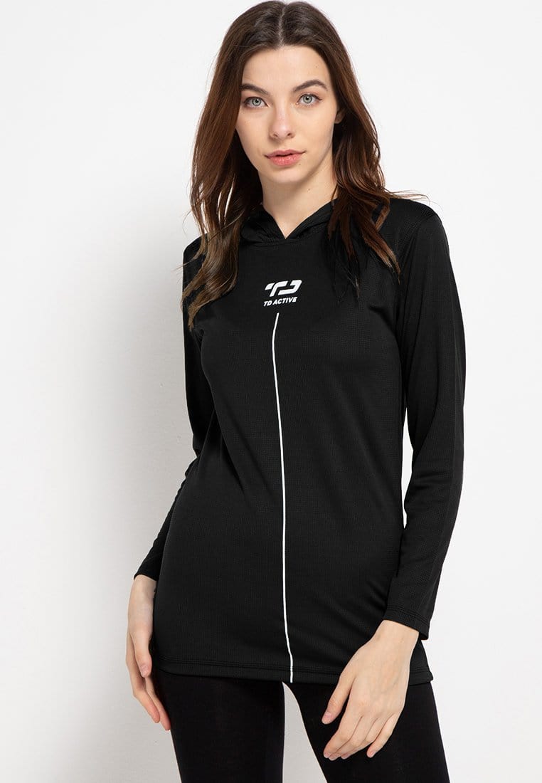 Td Active LS076 Sport LS Long Sleeve Hoodie Wanita Hitam