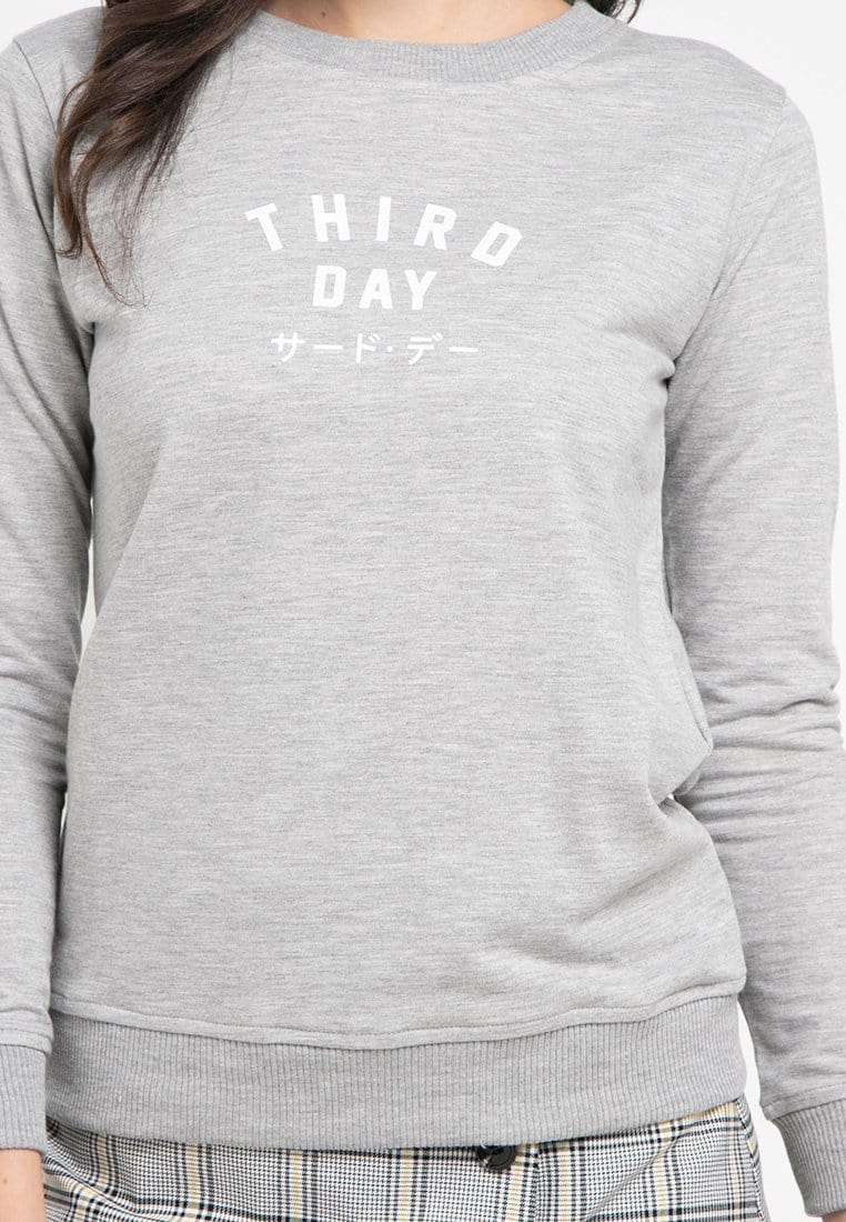 LO002 Thirdday sweater casual wanita td simple abu